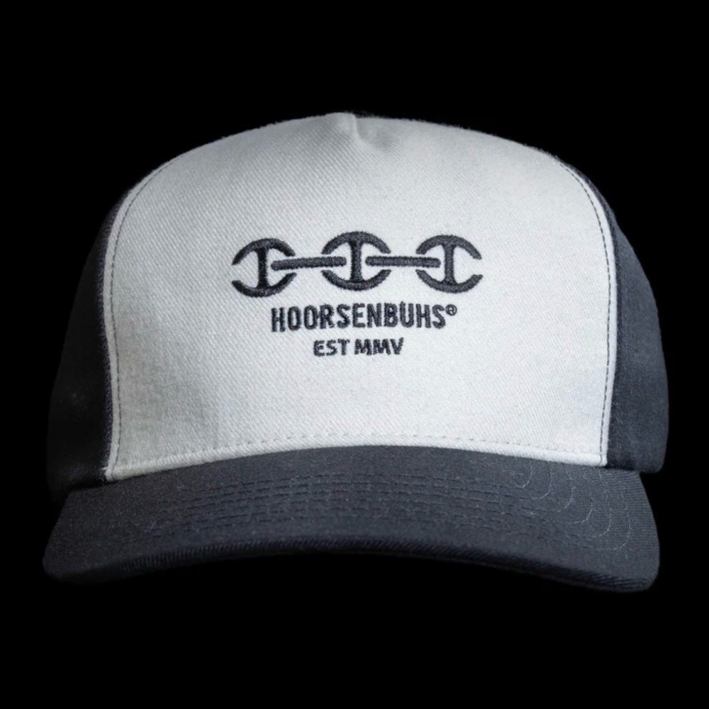 NWT Hoorsenbuhs Black and White Paneled Makers Mark Twill Trucker Hat
